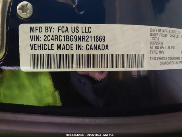 2C4RC1BG9NR211869 Chrysler Pacifica Touring L