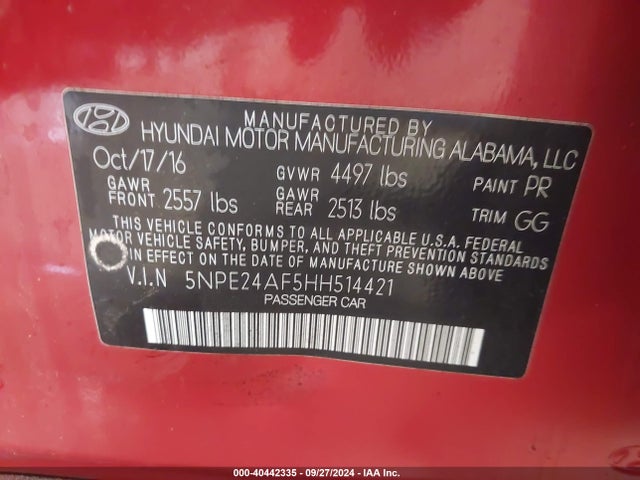 Hyundai Sonata 2017 5NPE24AF5HH514421 Image 9