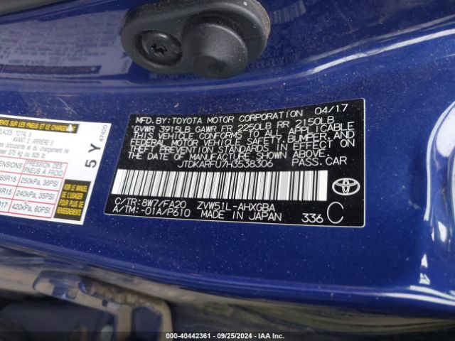 JTDKARFU7H3538306 Toyota Prius