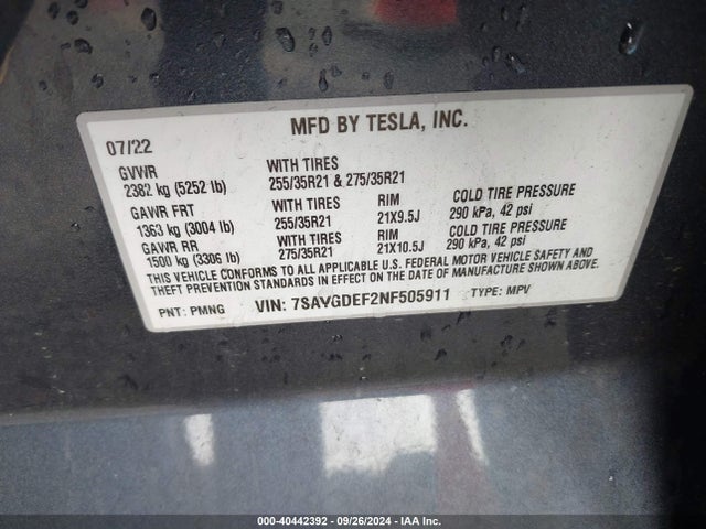 2022 TESLA MODEL Y 7SAYGDEF2NF505911 Photo 8