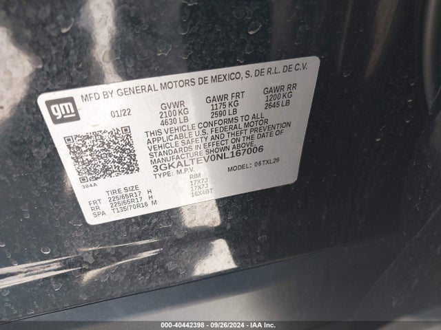3GKALTEV0NL167006 GMC Terrain Awd Sle