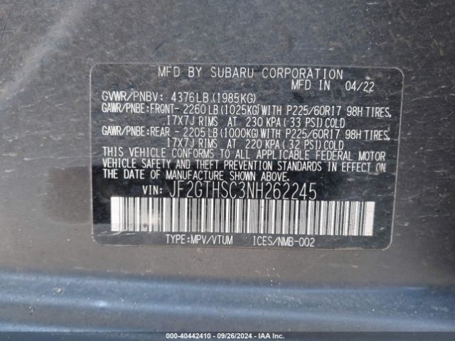 JF2GTHSC3NH262245 Subaru Crosstrek Sport