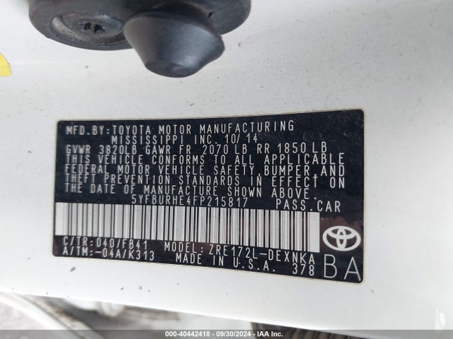 Toyota Corolla Le Plus 2015 5YFBURHE4FP215817 Image 9