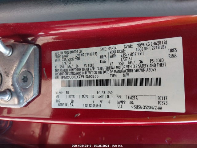 Ford ESCAPE SE 2014 1FMCU0GX7EUD50855 Image 9