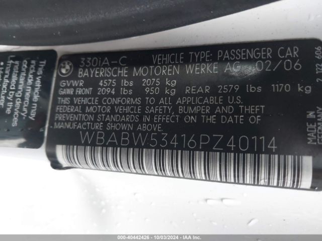 2006 BMW 330CI WBABW53416PZ40114 Photo 8