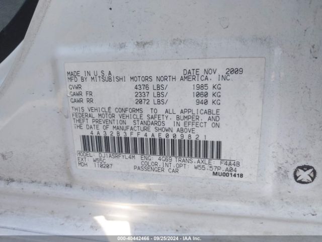 2010 MITSUBISHI GALANT 4A32B3FF4AE009821 Photo 8