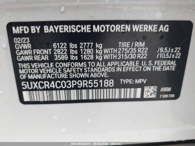 5UXCR4C03P9R55188 BMW X5 Sdrive40i