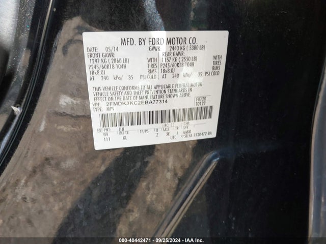 Ford Edge Limited 2014 2FMDK3KC2EBA77314 Image 9