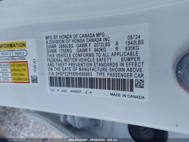 Honda Civic Sport 2024 2HGFE2F5XRH588963 Image 9