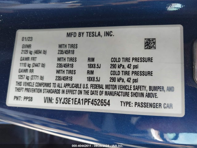 2023 TESLA MODEL 3 5YJ3E1EA1PF452654 Photo 8