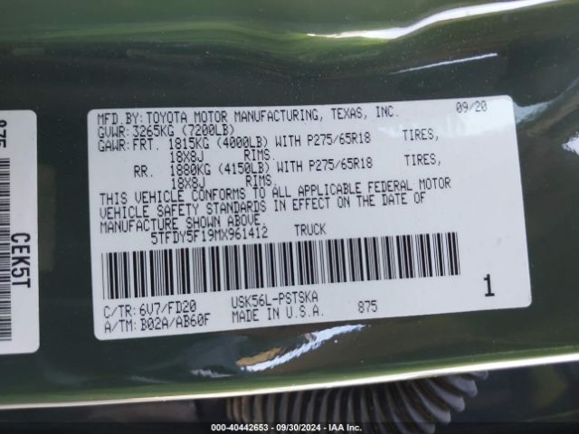 5TFDY5F19MX961412 Toyota Tundra Sr5