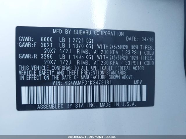 4S4WMARD1K3479181 Subaru Ascent Touring