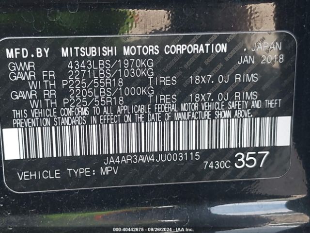 JA4AR3AW4JU003115 Mitsubishi Outlander Sport 2.4 Se