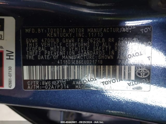 4T1BD1EB6EU021718 Toyota Avalon Hybrid Xle Premium