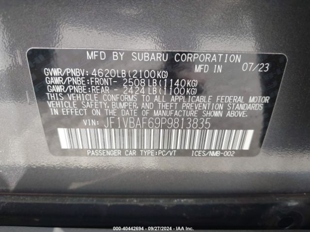 JF1VBAF69P9813835 Subaru Wrx Premium
