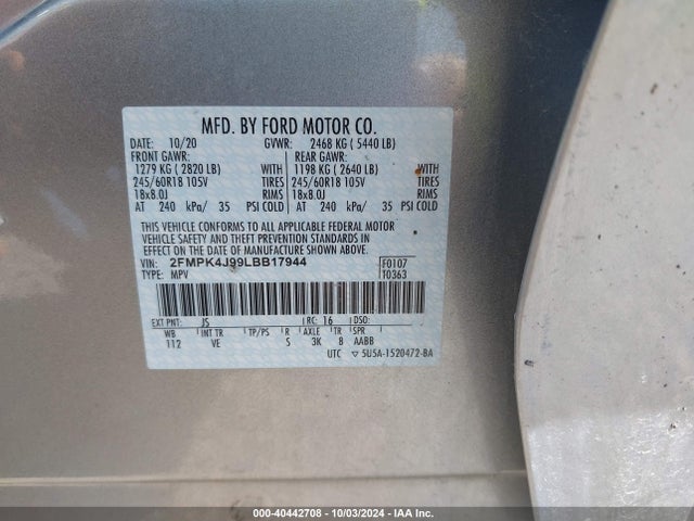 Ford EDGE SEL 2020 2FMPK4J99LBB17944 Image 9