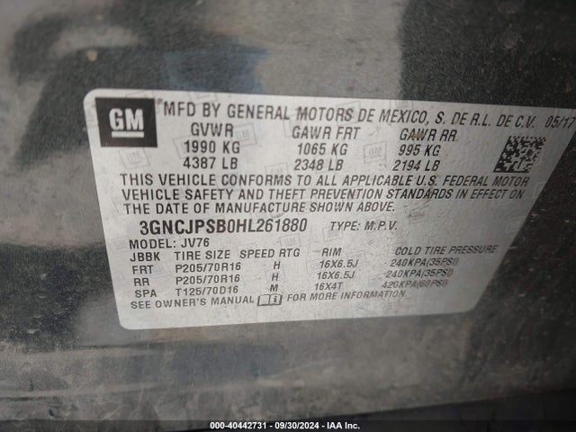 Chevrolet Trax Lt 2017 3GNCJPSB0HL261880 Image 9