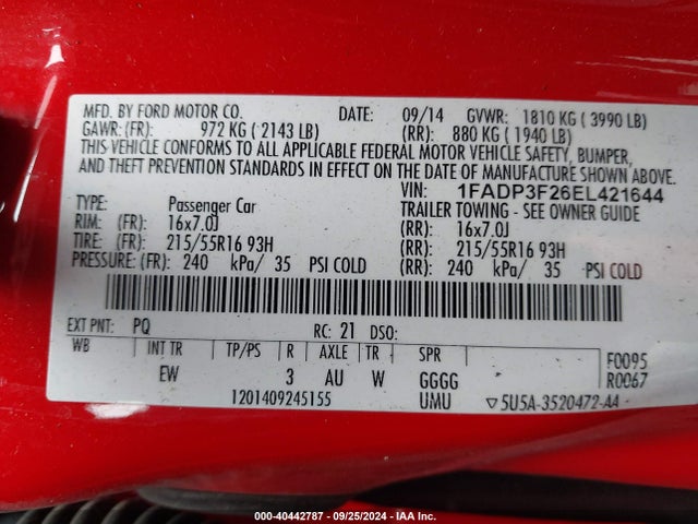 Ford FOCUS SE 2014 1FADP3F26EL421644 Image 9