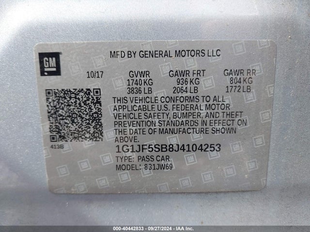 Chevrolet Sonic Premier 2018 1G1JF5SB8J4104253 Image 9