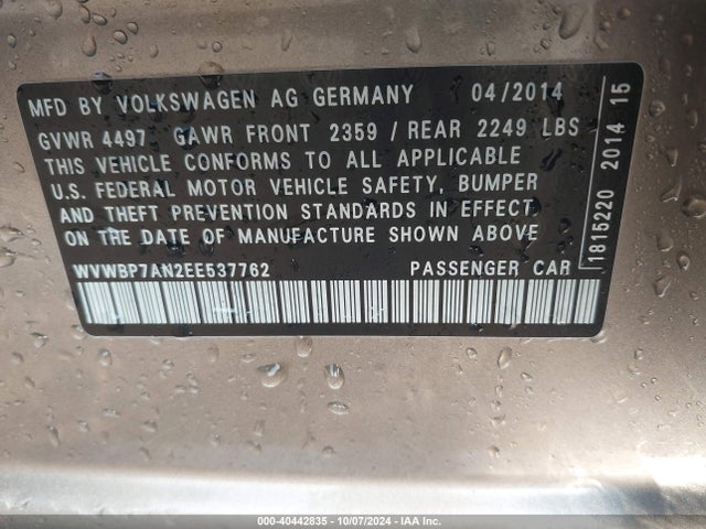 WVWBP7AN2EE537762 Volkswagen Cc 2.0t Sport