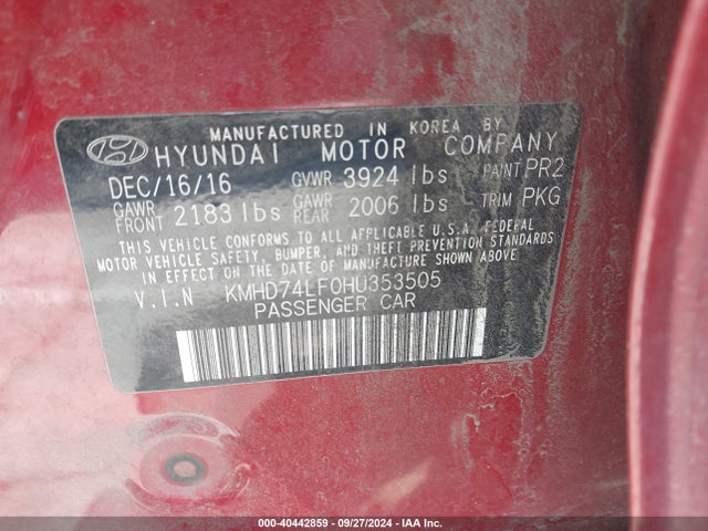 Hyundai ELANTRA SE 2017 KMHD74LF0HU353505 Image 9