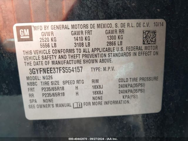 3GYFNEE37FS554157 Cadillac Srx Luxury Collection