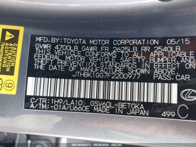 JTHBK1GG7F2200977 Lexus ES 350