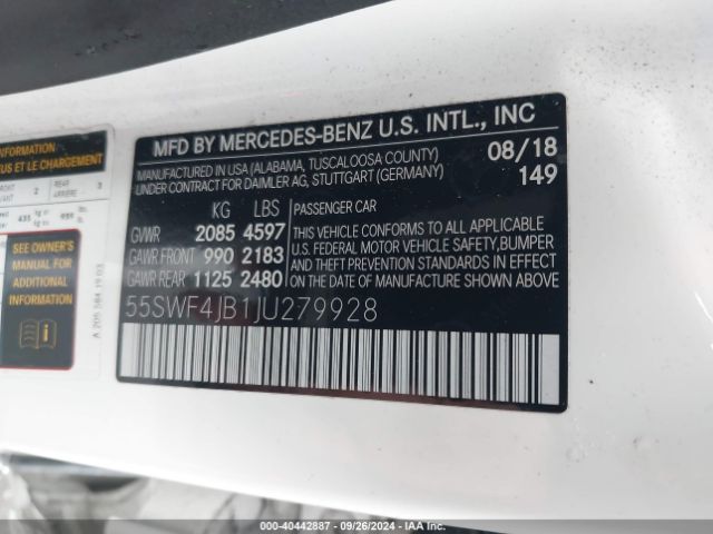 55SWF4JB1JU279928 Mercedes-Benz C 300