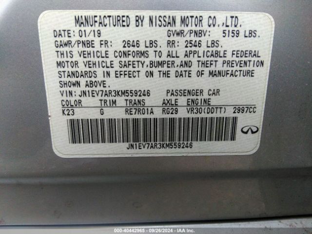 JN1EV7AR3KM559246 Infiniti Q50 3.0t Luxe