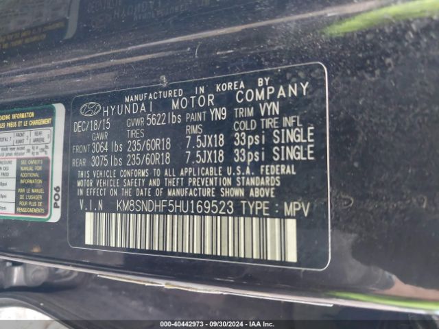 KM8SNDHF5HU169523 Hyundai Santa Fe Se