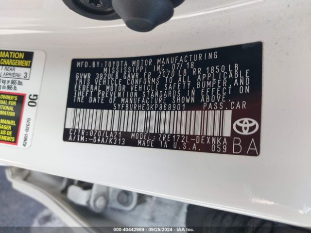 5YFBURHE0KP868901 Toyota Corolla Xle
