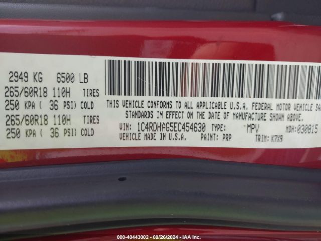 1C4RDHAG5EC454630 Dodge Durango Sxt