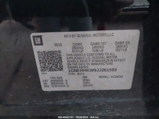 1GNERHKW9JJ261593 Chevrolet Traverse 3lt