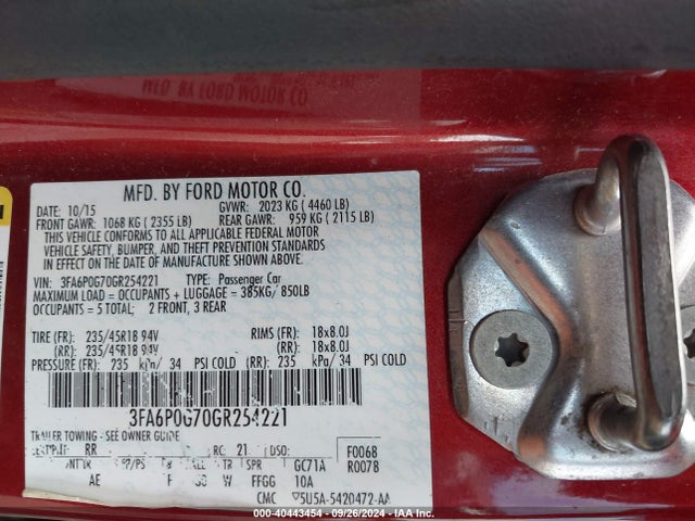 Ford FUSION S 2016 3FA6P0G70GR254221 Image 9