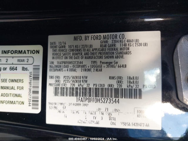 Ford Mustang Gt Premium 2017 1FATP8FF0H5273544 Image 9