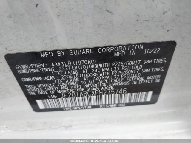 JF2GTABCXPH275746 Subaru Crosstrek