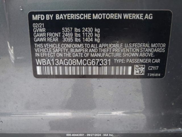WBA13AG08MCG67331 BMW 530e