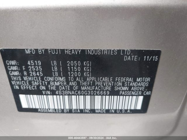 4S3BNAC60G3026669 Subaru Legacy 2.5i Premium