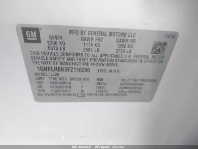 1GNFLHEK3FZ116296 Chevrolet Equinox Ltz