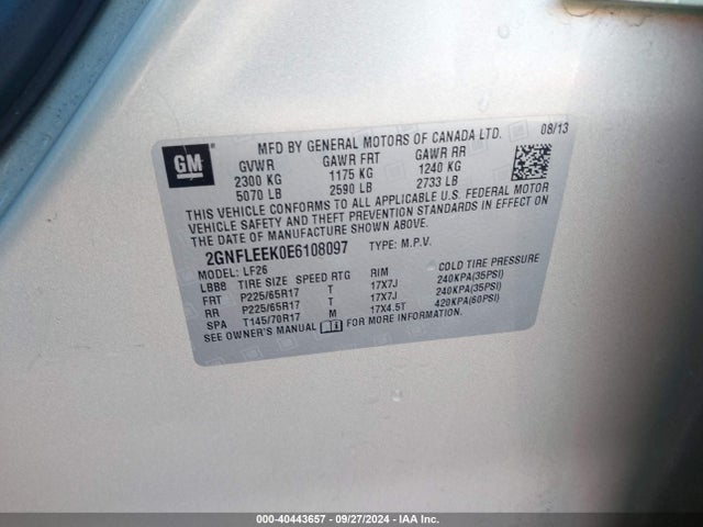 Chevrolet EQUINOX LS 2014 2GNFLEEK0E6108097 Image 9
