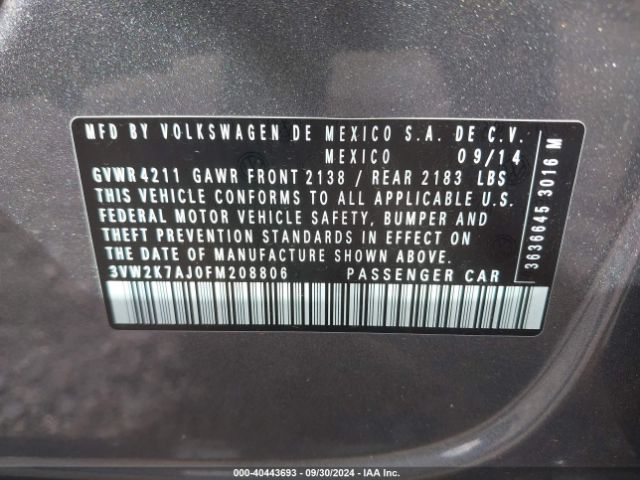 3VW2K7AJ0FM208806 Volkswagen Jetta 2.0l S
