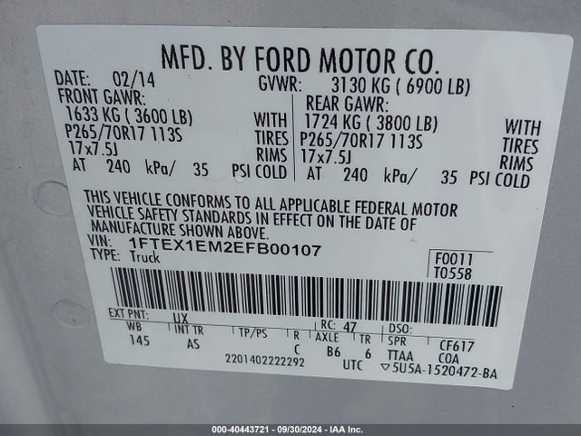 Ford F-150 Xl 2014 1FTEX1EM2EFB00107 Image 9