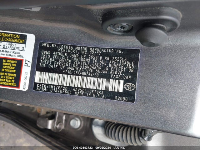 Toyota CAMRY SE 2017 4T1BF1FK4HU748739 Image 9