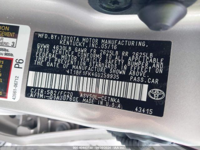 4T1BF1FK4GU259935 Toyota CAMRY LE