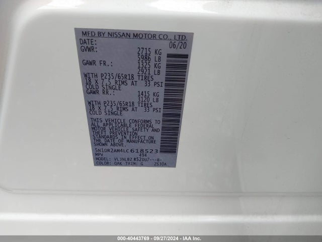Nissan Pathfinder S 4wd 2020 5N1DR2AM4LC618523 Image 9