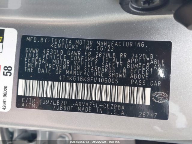 4T1K61BK9PU106005 Toyota Camry Xse Awd