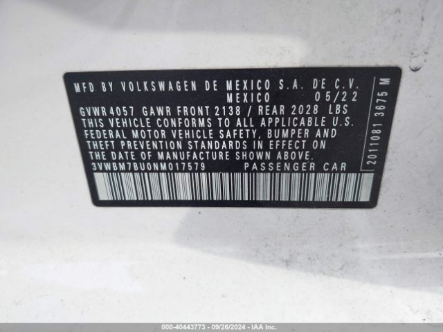 3VWBM7BU0NM017579 Volkswagen Jetta 1.5t Sport