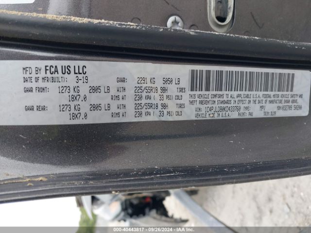1C4PJLDB0KD433760 Jeep Cherokee Limited Fwd
