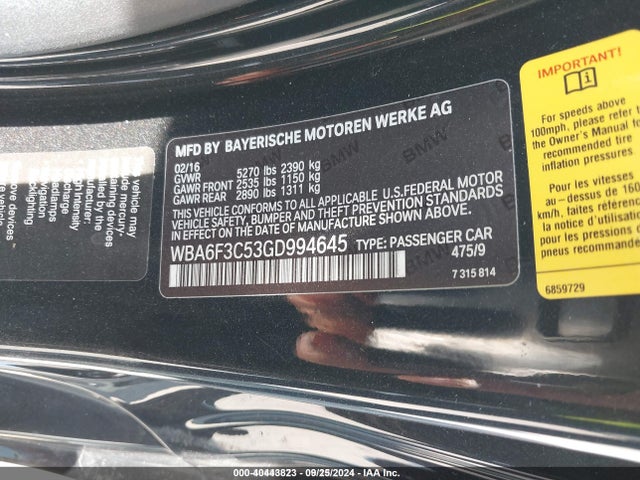 BMW 640i Xdrive 2016 WBA6F3C53GD994645 Image 9