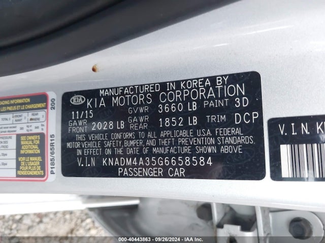 KIA RIO LX 2016 KNADM4A35G6658584 Image 9